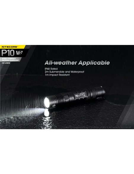 Lampe torche ultra compacte Nitecore P10 V2 1 100 lumens, portée de 201 mètres, stroboscope, IP68