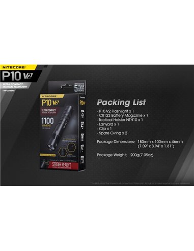 Linterna de mano P10 V2 Nitecore 1100 lúmenes ultra compacta 201 metros alcance, estroboscópica IP68