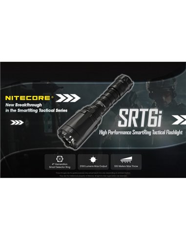 Linterna de mano ligera SRT6i efecto estroboscópico 2100 lúmenes y 510 metros alcance, incluye anillo táctico IP68