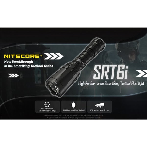 Linterna de mano ligera SRT6i efecto estroboscópico 2100 lúmenes y 510 metros alcance, incluye anillo táctico IP68