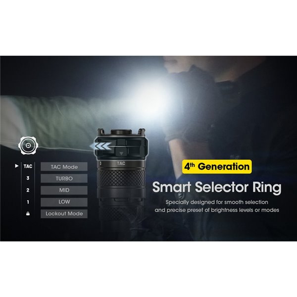 Linterna de mano ligera SRT6i efecto estroboscópico 2100 lúmenes y 510 metros alcance, incluye anillo táctico IP68