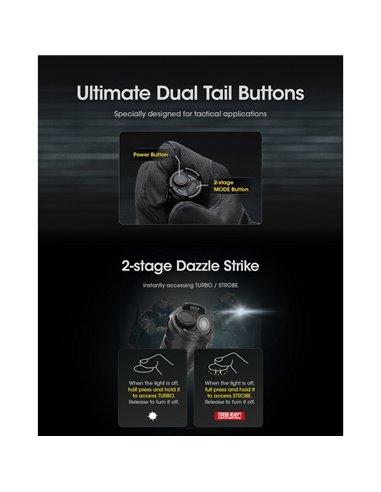 Lampe torche légère SRT6i avec effet stroboscopique, 2 100 lumens, portée de 510 mètres, anneau tactique inclus, IP68