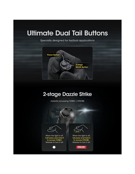 Lampe torche légère SRT6i avec effet stroboscopique, 2 100 lumens, portée de 510 mètres, anneau tactique inclus, IP68