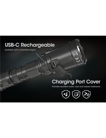 Linterna de mano ligera SRT6i efecto estroboscópico 2100 lúmenes y 510 metros alcance, incluye anillo táctico IP68