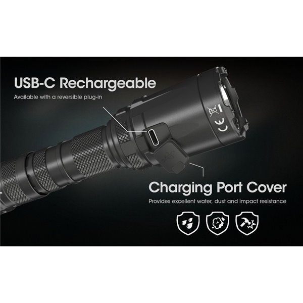 Lampe torche légère SRT6i avec effet stroboscopique, 2 100 lumens, portée de 510 mètres, anneau tactique inclus, IP68