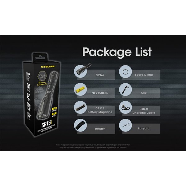 Lampe torche légère SRT6i avec effet stroboscopique, 2 100 lumens, portée de 510 mètres, anneau tactique inclus, IP68