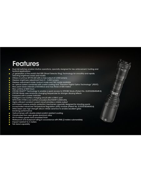 Linterna SRT7i de mano 3000 lúmenes y 580 metros alcance,  USB-C Batería Li-ion NL2150HPi de 5.000 mAh IP68