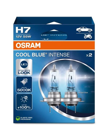 Ampoules H7, lumière plus blanche 5000K et 100% de lumière en plus, Cool Blue Intense Next Generation, Pack de 2 unités. Osram