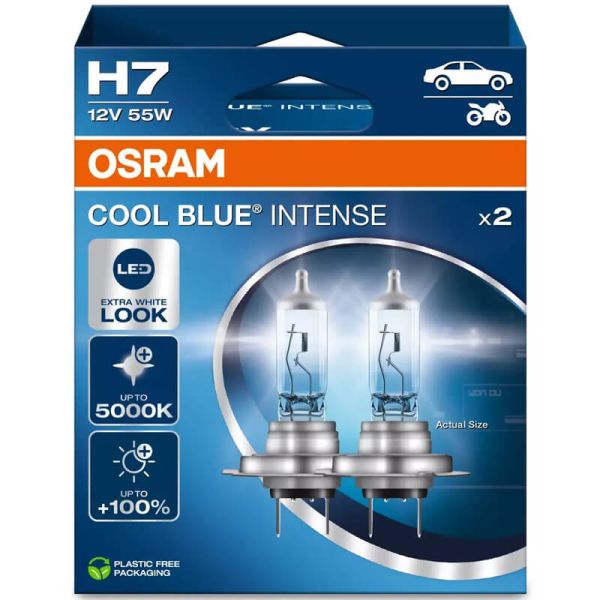 Lâmpadas H7, luz mais branca 5000K e 100% mais luz, Cool Blue Intense Next Generation, Pacote com 2 unidades. Osram