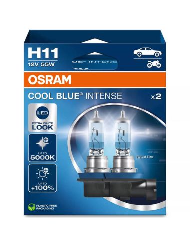 Bombillas H11 luz mas blanca 5000K y 100% mas de luz Cool Blue Intense Next Generation Pack 2 Unds. 64211CBN
