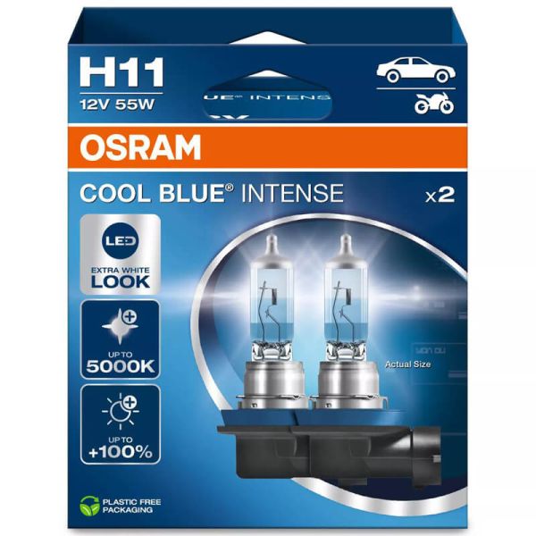 Bombillas H11 luz mas blanca 5000K y 100% mas de luz Cool Blue Intense Next Generation Pack 2 Unds. 64211CBN