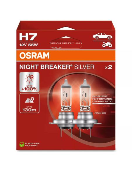 Ampoule H7 OSRAM NIGHT BREAKER ARGENT | Pack de 2 unités +100% léger et longue durée. 64210NBS-2HB | LeonLeds