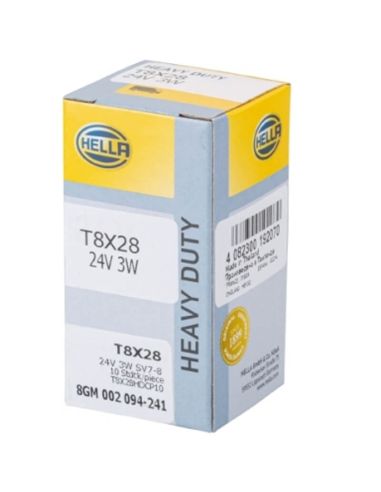 Bombilla Halógena 24V 3W SV7-8 HELLA Heavy Duty | Pack 10 Unidades 8GM 002 094-241
