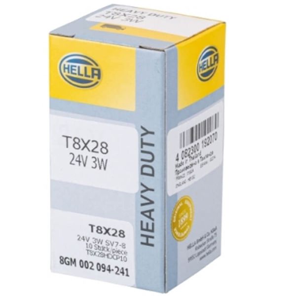 Bombilla Halógena 24V 3W SV7-8 HELLA Heavy Duty | Pack 10 Unidades 8GM 002 094-241