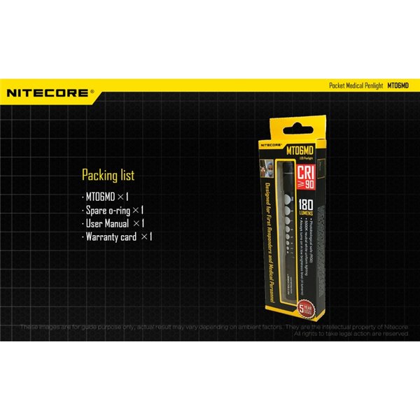 Linterna ligera y compacta MT06MD para uso clínico y primeros auxilios, anti deslumbramiento 180Lm Alto CRI