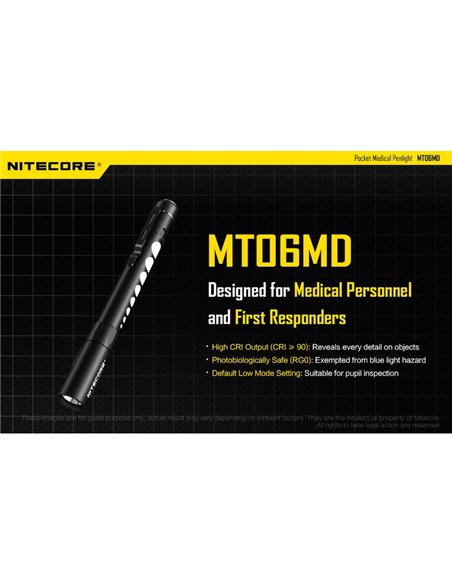 Linterna ligera y compacta MT06MD para uso clínico y primeros auxilios, anti deslumbramiento 180Lm Alto CRI