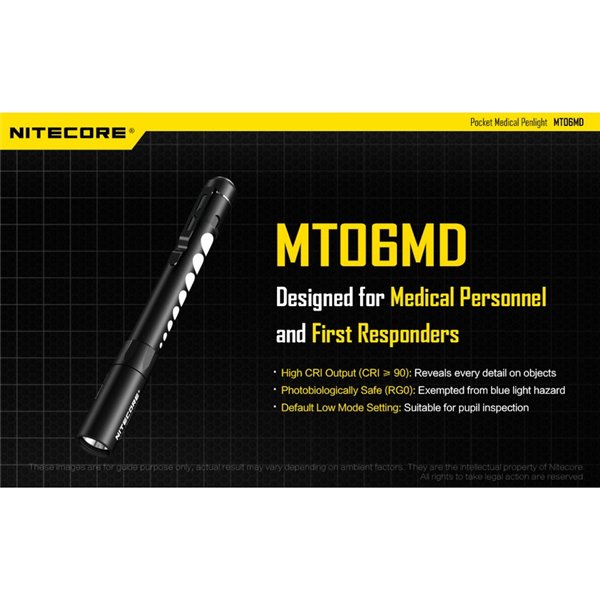 Linterna ligera y compacta MT06MD para uso clínico y primeros auxilios, anti deslumbramiento 180Lm Alto CRI