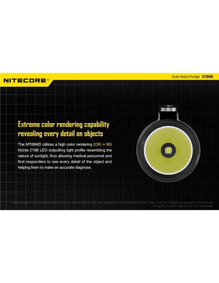 Linterna ligera y compacta MT06MD para uso clínico y primeros auxilios, anti deslumbramiento 180Lm Alto CRI