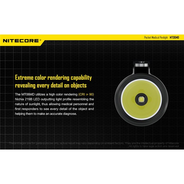 Linterna ligera y compacta MT06MD para uso clínico y primeros auxilios, anti deslumbramiento 180Lm Alto CRI
