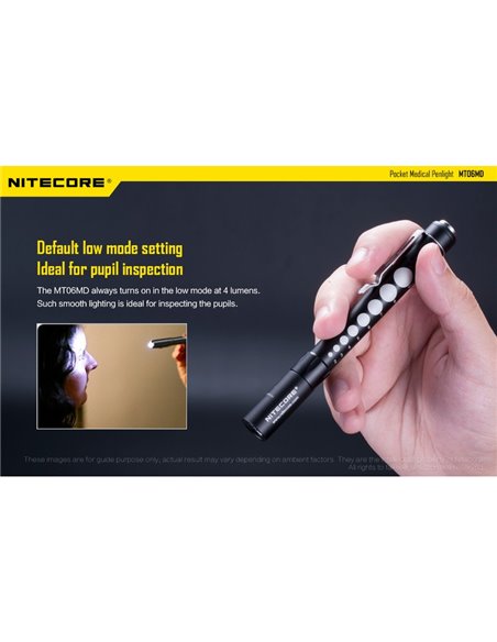 MT06MD Lanterna leve e compacta para uso clínico e de primeiros socorros, antirreflexo 180Lm Alto CRI