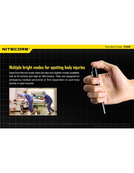 MT06MD Lanterna leve e compacta para uso clínico e de primeiros socorros, antirreflexo 180Lm Alto CRI