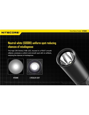 MT06MD Lanterna leve e compacta para uso clínico e de primeiros socorros, antirreflexo 180Lm Alto CRI