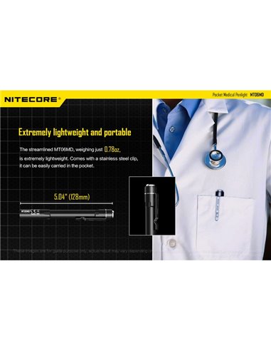 Linterna ligera y compacta MT06MD para uso clínico y primeros auxilios, anti deslumbramiento 180Lm Alto CRI