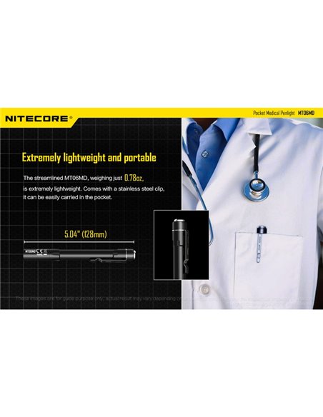 Linterna ligera y compacta MT06MD para uso clínico y primeros auxilios, anti deslumbramiento 180Lm Alto CRI