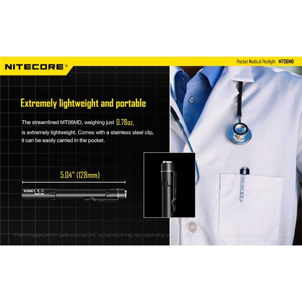 Linterna ligera y compacta MT06MD para uso clínico y primeros auxilios, anti deslumbramiento 180Lm Alto CRI