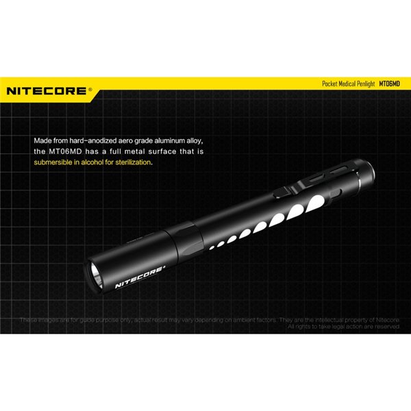 Linterna ligera y compacta MT06MD para uso clínico y primeros auxilios, anti deslumbramiento 180Lm Alto CRI