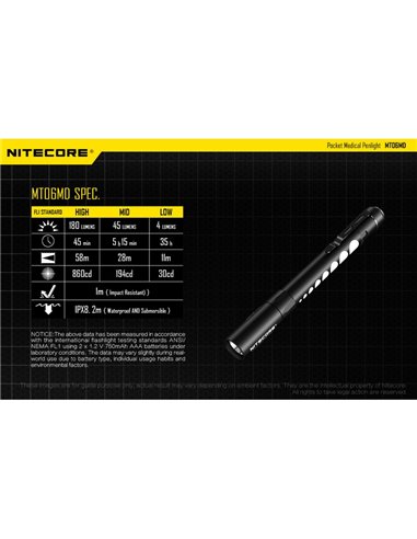 Linterna ligera y compacta MT06MD para uso clínico y primeros auxilios, anti deslumbramiento 180Lm Alto CRI