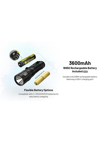 Linterna LED de mano compacta MT2C PRO 1800Lm y 520m alcance, batería recargable NL18650 3,600mAh IP68