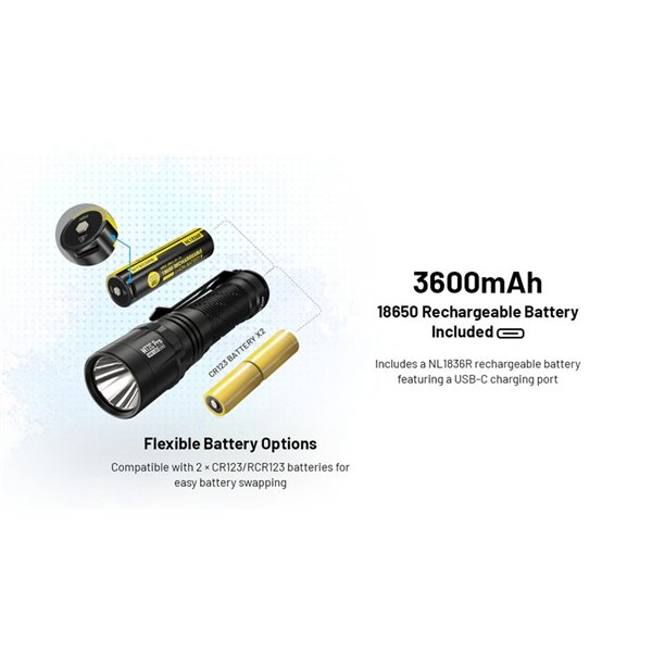 Linterna LED de mano compacta MT2C PRO 1800Lm y 520m alcance, batería recargable NL18650 3,600mAh IP68
