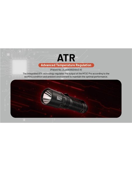 Linterna LED de mano compacta MT2C PRO 1800Lm y 520m alcance, batería recargable NL18650 3,600mAh IP68