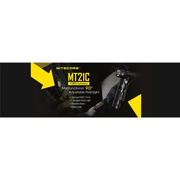 Lampe de poche multifonction MT21C, tête réglable à 90º, 1000 lumens et portée de 184 mètres IPX8 submersible