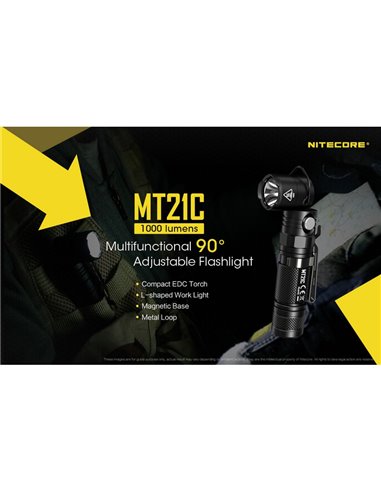 Lampe de poche multifonction MT21C, tête réglable à 90º, 1000 lumens et portée de 184 mètres IPX8 submersible