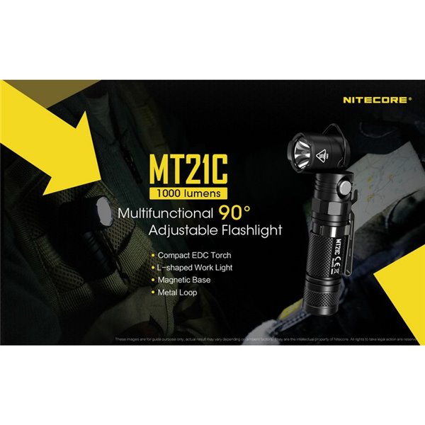 Linterna MT21C multifunción, cabezal orientable 90º, 1000 lúmenes y 184 metros alcance IPX8 sumergible