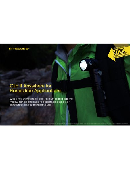 Lampe de poche multifonction MT21C, tête réglable à 90º, 1000 lumens et portée de 184 mètres IPX8 submersible