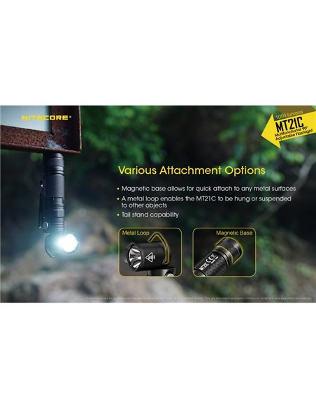 Linterna MT21C multifunción, cabezal orientable 90º, 1000 lúmenes y 184 metros alcance IPX8 sumergible