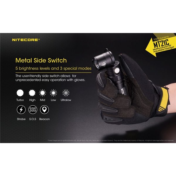 Linterna MT21C multifunción, cabezal orientable 90º, 1000 lúmenes y 184 metros alcance IPX8 sumergible