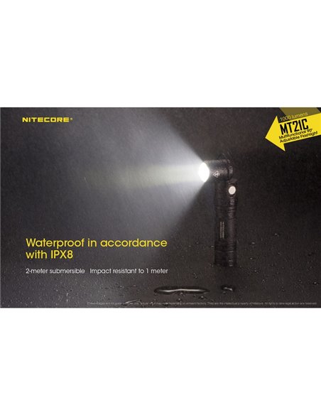 Lampe de poche multifonction MT21C, tête réglable à 90º, 1000 lumens et portée de 184 mètres IPX8 submersible