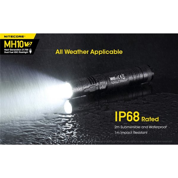 Linterna compacta de mano LED MH10 V2 1200 lúmenes y 220m alcance, estroboscópica USB-C recargable IP68