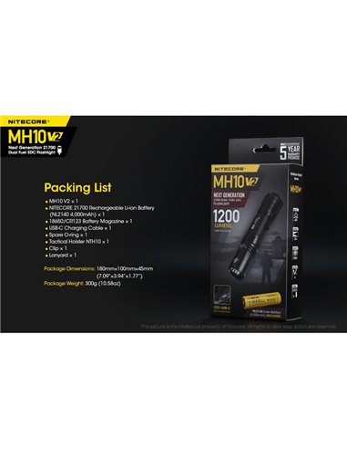 Linterna compacta de mano LED MH10 V2 1200 lúmenes y 220m alcance, estroboscópica USB-C recargable IP68