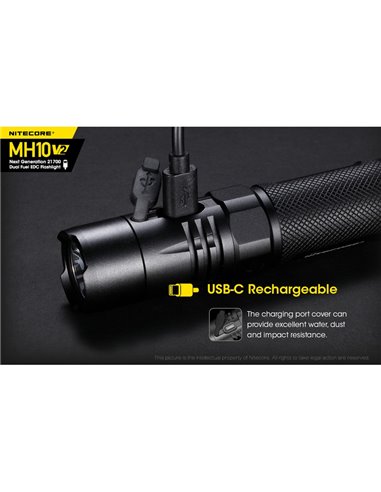 Lampe torche LED compacte MH10 V2, 1 200 lumens, portée de 220 m, stroboscope, rechargeable par USB-C, IP68