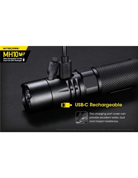 Linterna compacta de mano LED MH10 V2 1200 lúmenes y 220m alcance, estroboscópica USB-C recargable IP68