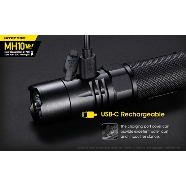 Linterna compacta de mano LED MH10 V2 1200 lúmenes y 220m alcance, estroboscópica USB-C recargable IP68