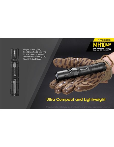 Linterna compacta de mano LED MH10 V2 1200 lúmenes y 220m alcance, estroboscópica USB-C recargable IP68