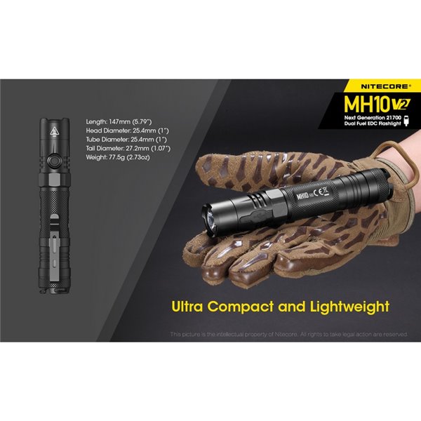 Linterna compacta de mano LED MH10 V2 1200 lúmenes y 220m alcance, estroboscópica USB-C recargable IP68