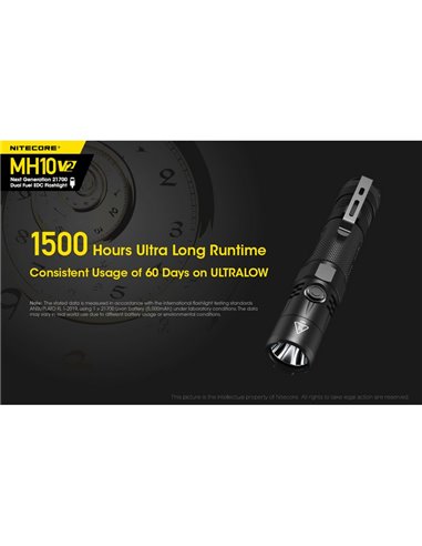 Lanterna portátil compacta LED MH10 V2, 1200 lúmens, alcance de 220 m, estroboscópio, USB-C, recarregável, IP68