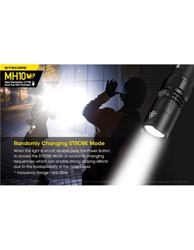 Lampe torche LED compacte MH10 V2, 1 200 lumens, portée de 220 m, stroboscope, rechargeable par USB-C, IP68